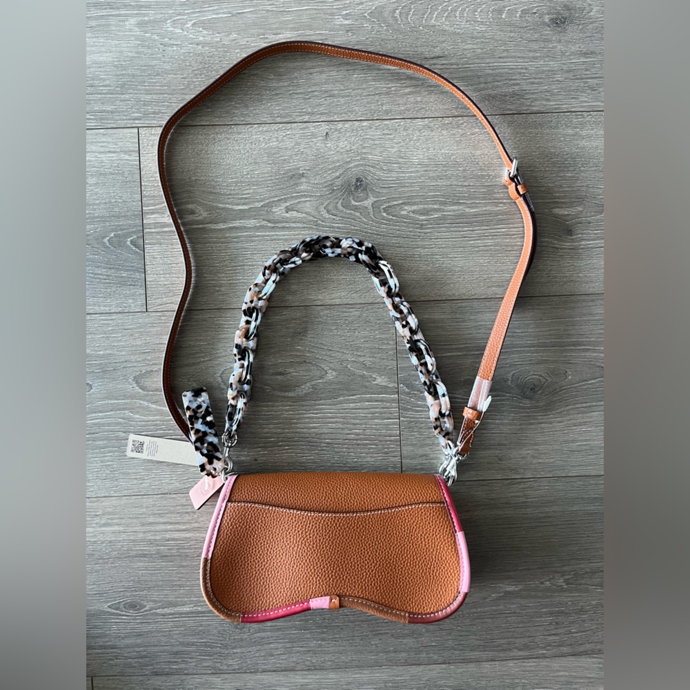 Coach Pebbled Leather Colorblock Saddle Crossbody Bag - Brown/Pink - Picture 2 of 15